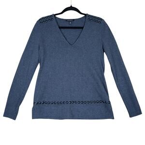 Banana Republic Womens Studded Sweater Size Small Charcoal Gray‎ V Neck Cotton